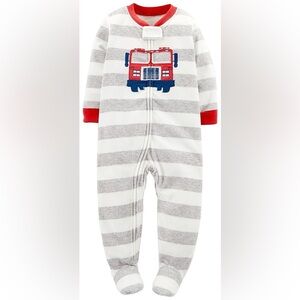 NWT CARTER'S Toddler Boys' Firetruck Striped‎ Microfleece Footie Pajamas Size 2T